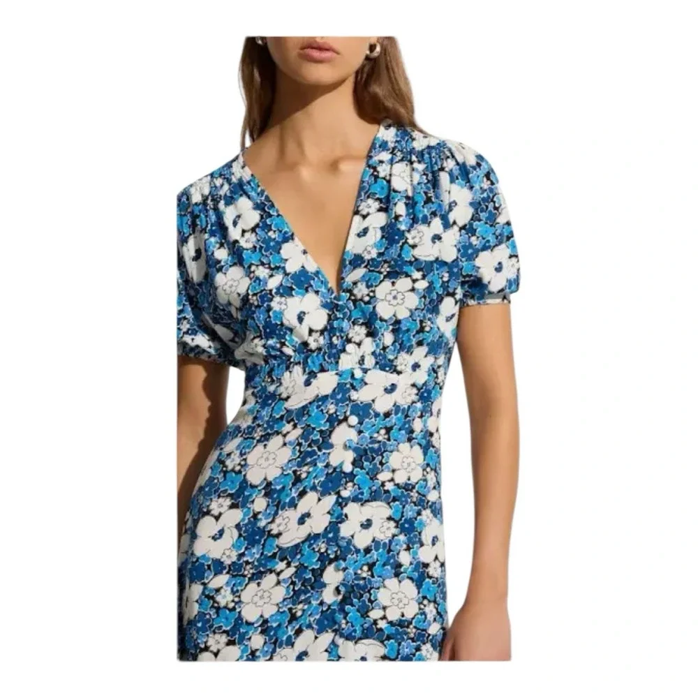 FAITHFULL THE BRAND Women's Casual White Blue Floral Midi Dress US‎ 6